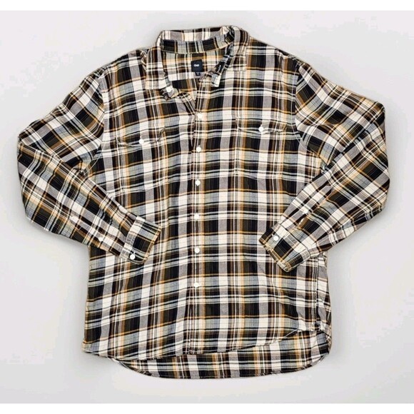 GAP XL Flannel Shirt Plaid Classic Fit Navy Yellow White 99/1 Cotton Unisex - Picture 12 of 12